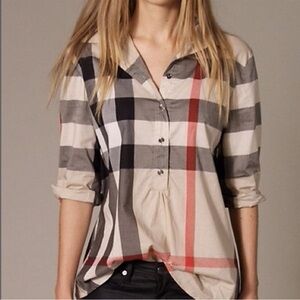 Burberry Women's Plaid Button-Down Shirt - Black, Red, Cream